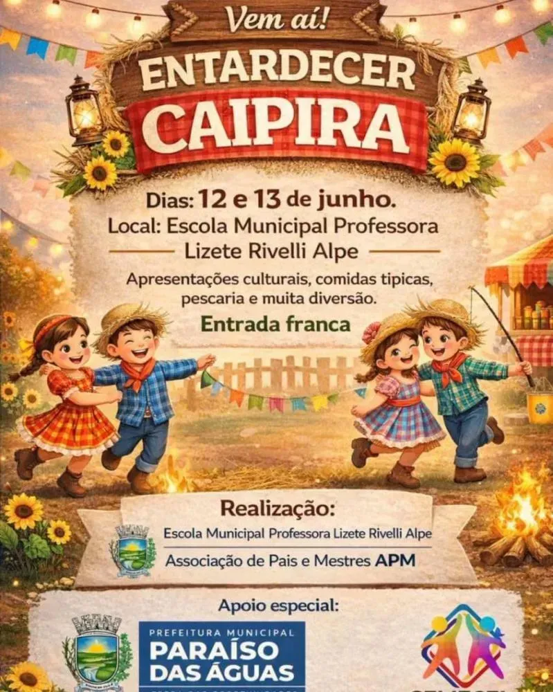 Imagem de compartilhamento para o artigo Entardecer Caipira reúne cultura, tradição e diversão nesta sexta e sábado em Paraíso das Águas da MS Todo dia